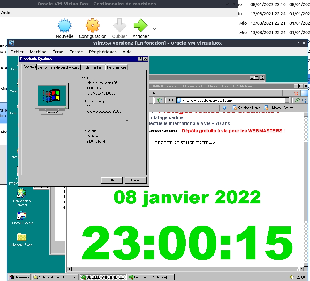 Windows 95 avec un navigateur internet ouvert